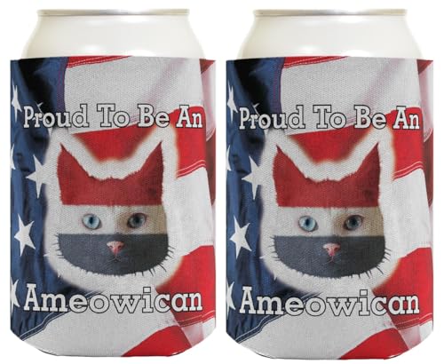 Funny Can Cooler Proud to Be An Ameowican Multi Pack Can Coolie Drink Coolers Coolies