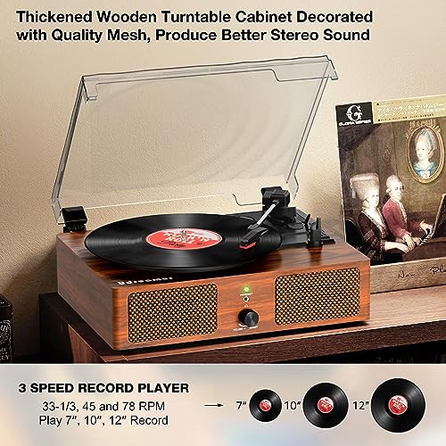 Image of Vinyl Record Player with Upgraded Speakers and USB,Belt-Driven Bluetooth Turntable with 3 Speed AUX Input Headphone Jack and RCA Output