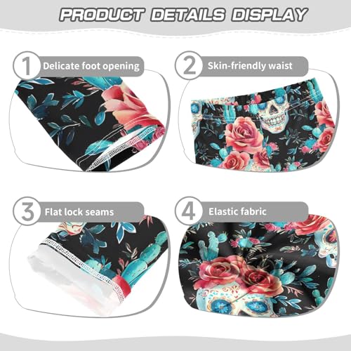 ALAZA Girls' Leggings Children's Yoga Pants Skinny Printed Dance Skull Rose Cactus Comfortable 4T2