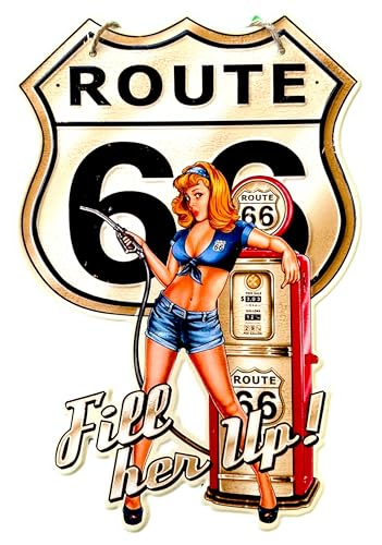 DiiliHiiri Cartel Ruta 66 – Route 66 Placa de Metal de Garage Vintage (40x27cm) - Letrero Metálico Pin up Retro Estilo Antiguo - Decoración para Bares - Chapas Vintage - Taller- Garaje— (9553)