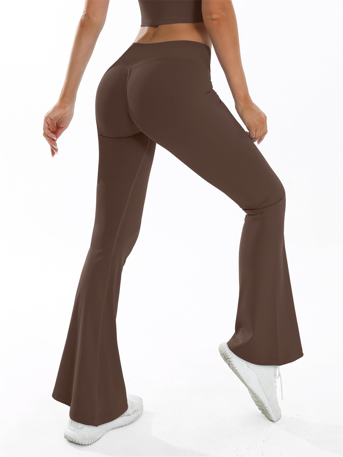 Bootcut Jazzpants damskie spodnie do jogi z wysoką talią, obcisłe spodnie sportowe, z szerokimi nogawkami, rozmiar M, brązowe
