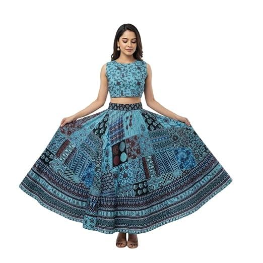Image of HARSHITA-Enterprises Jaipuri Women's Cotton Printed Elastic Long Skirts