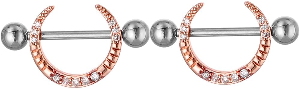 28 Pcs Nipple Rings 14Ga 16mm Surgical Stainless Steel Zircon Copper Piercing Jewelry Tongue Rings Straight Barbells Length Heart Shape