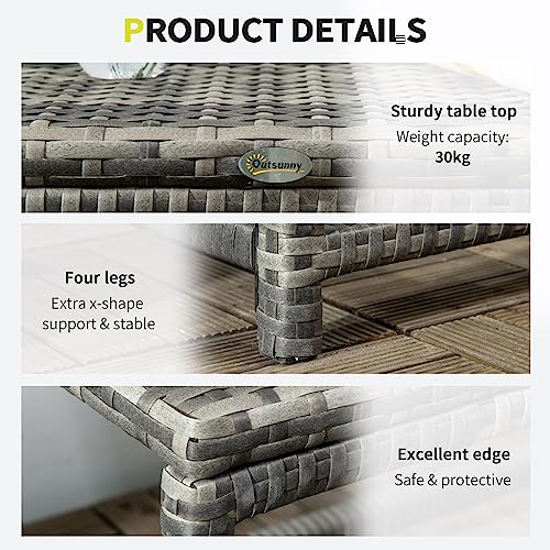 Outsunny Outdoor Coffee Table: Garden PE Rattan Side Table with Plastic Underboard and Full Woven Top for Patio and Balcony in Mixed Grey - Image 6