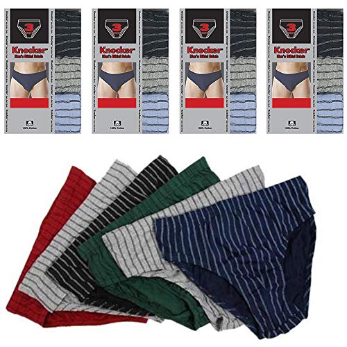 12 PCS Men Underwear 100% Cotton Bikinis Briefs Medium Size 32-34 Lined Knocker Black4