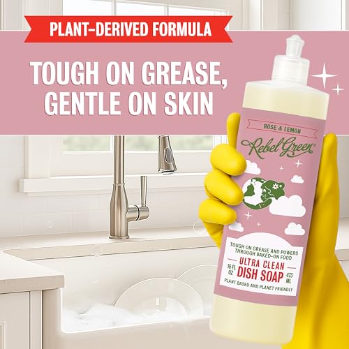 Image of Rebel Green Super Deluxe Dish Soap - Plant-Based Sustainable Dishwashing Soap - Rose & Lemon Scent - 16 fl oz - 2 Pack