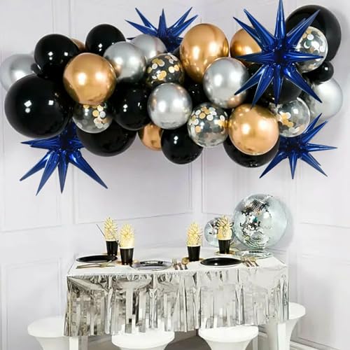 Image of TONIFUL 8 Pcs Star Balloons Navy Blue Foil Explosion Balloon Party Decor | 2 Size Mylar Star Balloon for Boys Men Birthday Graduation New Year Christmas Baby Shower Nautical Themed Party Decorations