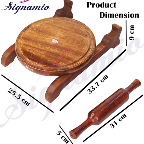 Image of SIGNAMIO Wooden Chakla Belan Set for Kitchen - Roti Maker with Rolling Pin and Board Stand - Perfect Chapati Rolling Board and Polpat Latna for Effortless Roti and Chapati Preparation