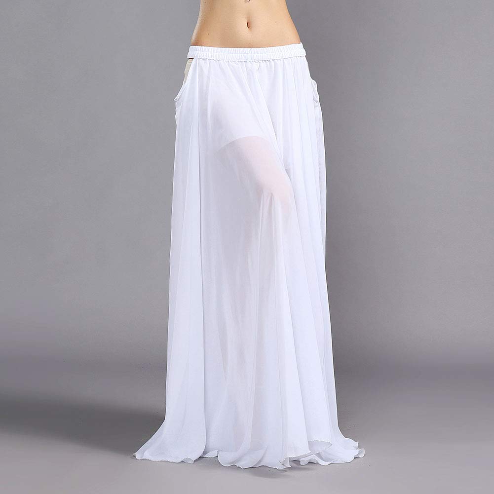 ROYAL SMEELA Sexy Bauchtanzrock für Damen Aushöhlen Bauchtanzröcke Frauen bauchtänzer Kostüm Weiss Bauchtanz Chiffon Rock Bauchtanz Kostuem orientalischer Tanz Rock Damen Kleidung Fuer den Bauchtanz