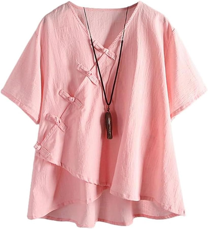 Women's Linen Retro Chinese Frog Button Tops Blouse