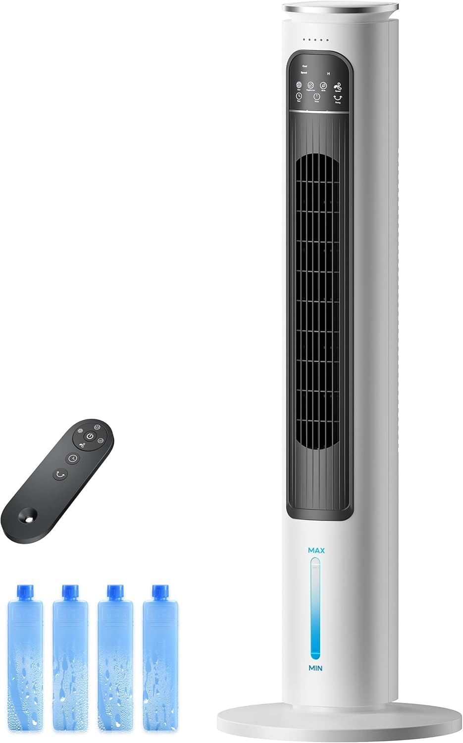 【工事不要・パワフル送風】冷風機 強力 VOLTAGA クーラー並みに涼しい 省エネ 加湿器 4L着脱式水タンク 3段階風量 120°首振り LEDタッチパネル/リモコン5m遠隔操作 15Hタイマー 冷風扇風機 静音 スリムタワーファン 猛暑対策 オフィス 家庭用 ポータブルクーラー 日本語説明書 PSE認証
