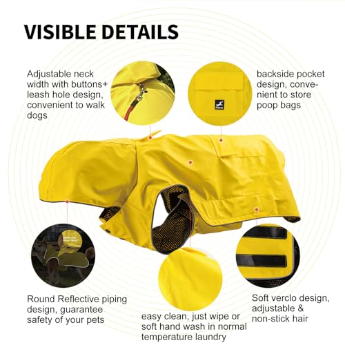 FLYING TAIL Nicht Steif, Super Weiche Haptik Hunde-Regenmantel, Reflektierend, Verstellbar, Einfach zu Tragen, Leinenloch für S - XXXXXL Hunde (Gelb, L)