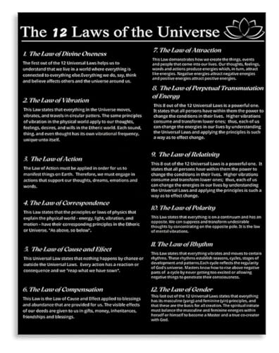 Manifestation Principles Poster Twelve Universal Laws Canvas Wall Art for Spiritual Growth Home Decor(Unframed,16x24inch(40x60cm