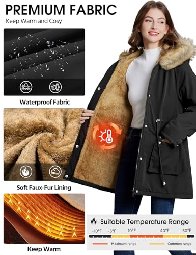 Womens Winter Coat Warm Thicken Puffer Jackets with Fur Hood Fleece Lined Parka Full-Zip Coat Overcoat2