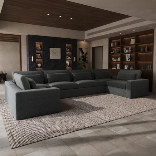 Image of Novilla 181 inch Deep Seat Modular Sectional Sofa, Removable Washable Covers, U Shape 6 Seater Cloud Couch with Lumbar Pillows, Chenille Boneless Couch Dark Gray, No Assembly Required