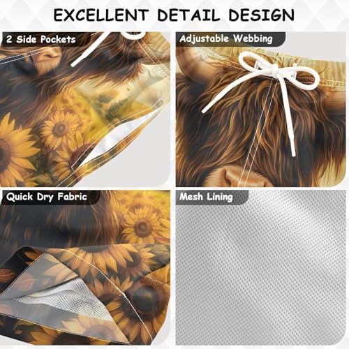 Boys Swim Trunks Sunflower Highland Cow Sun Toddler Swim Shorts Beach Board Shorts Swimsuit3