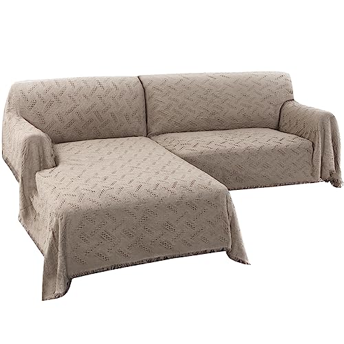 BellaHills Schnittsofabezüge, L-Form, Couchbezug, waschbar, Überwurfdecke für Sektionssofa, geometrisch gewebter Jacquard-Stoff (160 x 280 cm + 180 x 260 cm, Sand), 2 Stück