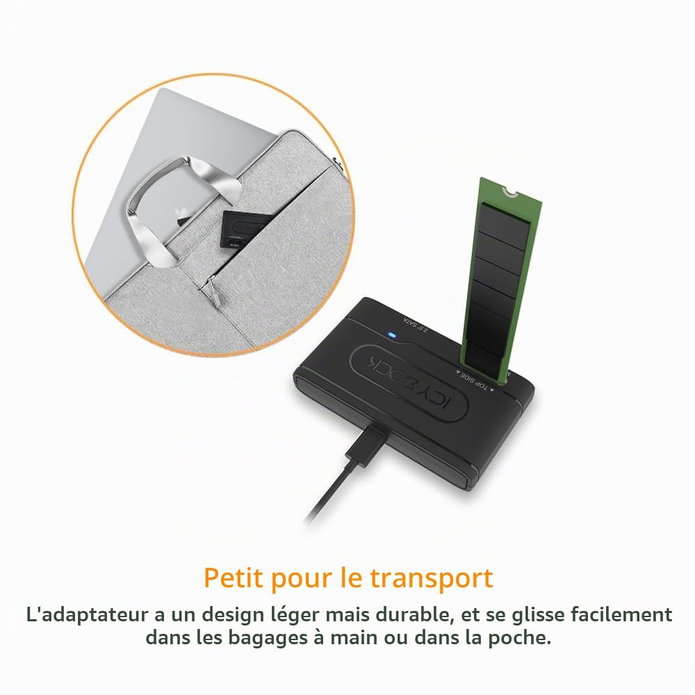 Icy Dock SSD M.2 NVMe/SATA Adaptateur, Adaptateur USB 3.2 Gen 2 (Type-C) jusqu'à 10 Gbps, vers SSD/HDD 2.5SATA et NVMe/SATA M.2, Lecteur Disque avec câble de Type C - EZ-Adapter MB104U-1SMB