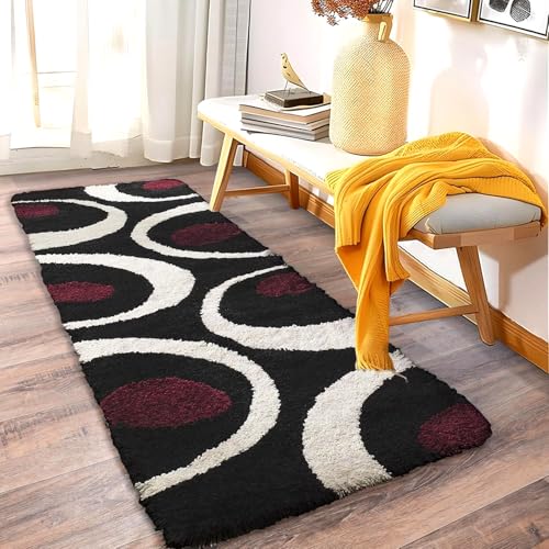 Image of 2x6 feet Soft Runner Rug for Living Room and Bedroom, Modern Indoor Floor Carpet with Non-Slip Backing, Comfortable Decorative Home Decor Rug, Easy Clean & Durable- (Moon Maroon, Rectangular)