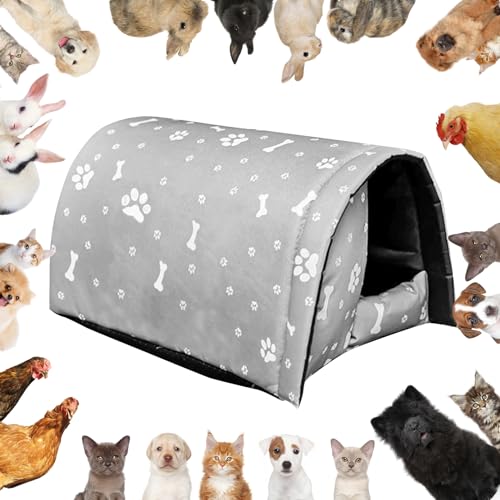 Image of Fhiny Stray Cats Shelter, Waterproof Outdoor Cat House Foldable Warm Pet Cave for Winter Wild Animal Tent Bed Anti-Slip Kitten Cave for Feral Cat Dog Puppy Weatherproof Grey-L
