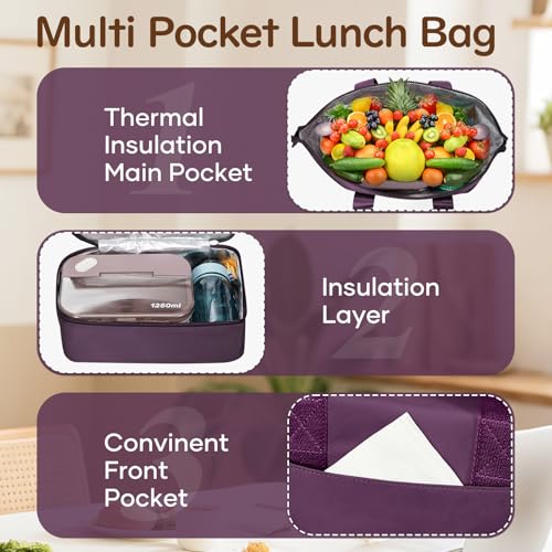 Image of coowoz Lunch Box Insulated Women Lunch Tote Bags Work- Adult LunchBag loncheras para mujer Mens Lunchbox for Picnic,Beach,Office,Travel