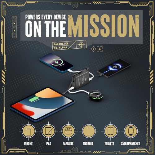 Image of Mobilla x Mission: Impossible - MPower X2 Limited Edition Powerbank | 27W High-Speed Output | 10000mAh Battery | Built-In Type-C & Lightning Cables | Dual Fast Charging Ports | Battery Display (Black)
