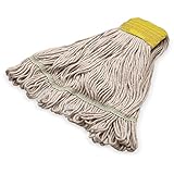 SPARTA 369513B00 FLO-PAC Cotton Mop Head, Loop-Ended, 5 Inch Color-Coded Yellow Headhand for Organized Cleaning, Small - 30 Inches Long, Tan with Yellow Band