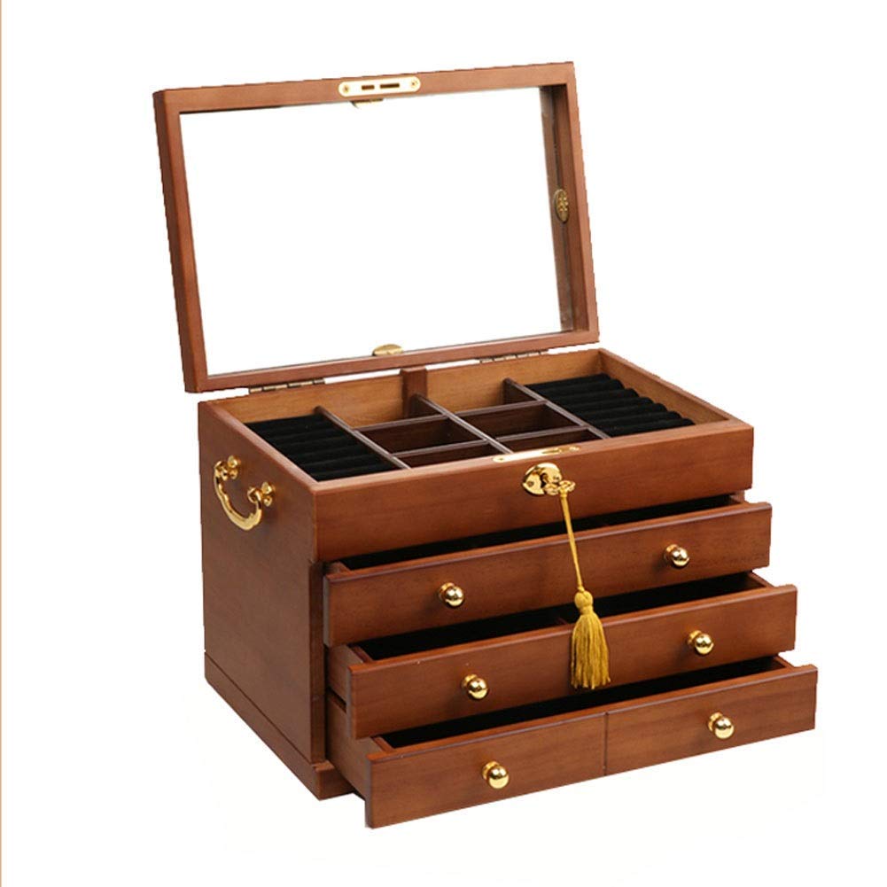 Jewelry Storage Box Gift Women Jewelry Box Wooden Jewelry Storage Box Simple Mirror Lock Portable Handle