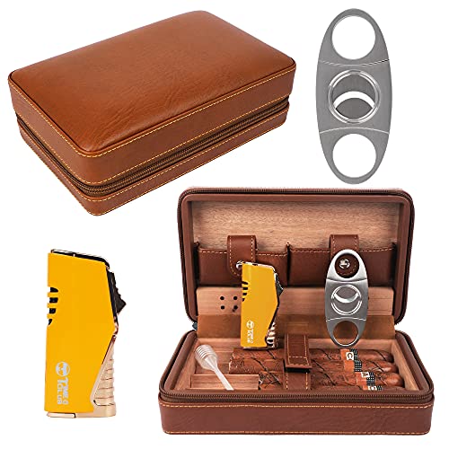 Estuche Portátil de Viaje para 4 Puros, Cortapuros, Humidificador...