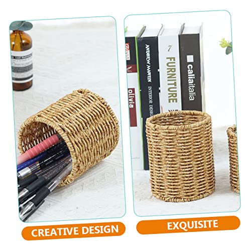 Pots à crayons ronds TEHAUX en plastique tissé pour le bureau (Lot de 3) - 4