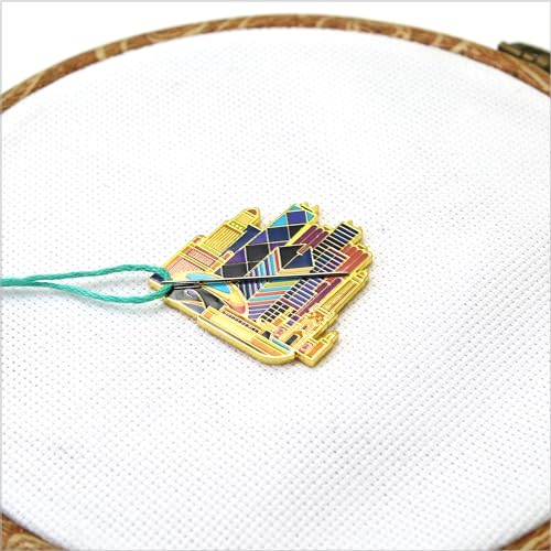 Image of Awesome Pattern Studio Chicago Magnetic Needle Minder Set Includes Needle Minder, 2 Threaders, Crane Scissors. Enamel Pin for Cross Stitch, Embroidery and Craft