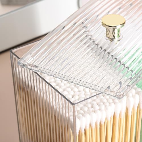 Image of Tbestmax Qtip Holder Dispenser 3-Section Clear Bathroom Container Organizer 3 Grids Cotton Swab /Pad /Ball Holder Container Cosmetics Storage for Vanity