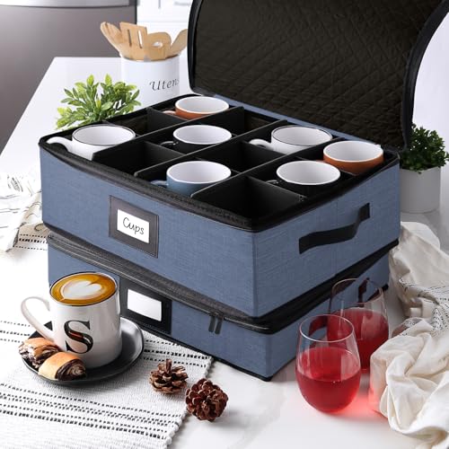 Image of Hearth & Harbor Hard Shell Mug Organizer, Cup and Mug Storage Box, Blue