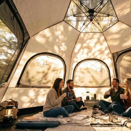 RUN.SE 4 Person Camping Tent with 2 Door & 4 Windows & Extended Porch, Large Family Cabin Tent, Waterproof Portable Glamping Tent, Large Tent for Outdoor Camping Hiking and Backpac image 3