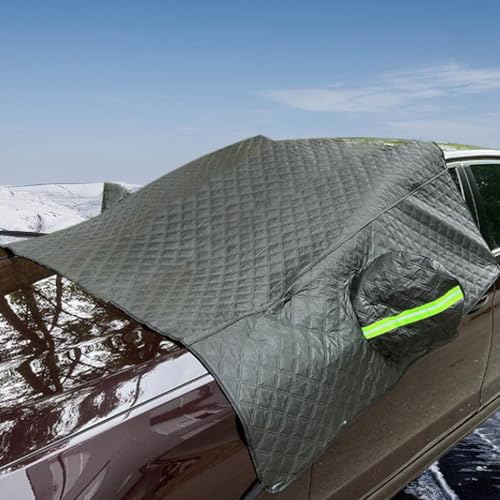 Image of JSCARLIFE Windshield Snow Cover,Windshield Cover for Snow and Ice,Frost Guard Windshield Cover for Car,Snow Ice Frost Sun UV Waterproof Protection with Two Mirror Covers (Black, L (94.5 inch x 57 inch))