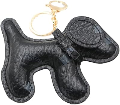 QTMY Leather Dog Keychain Keyring for Women,Purse Charms for Handbags,242Black