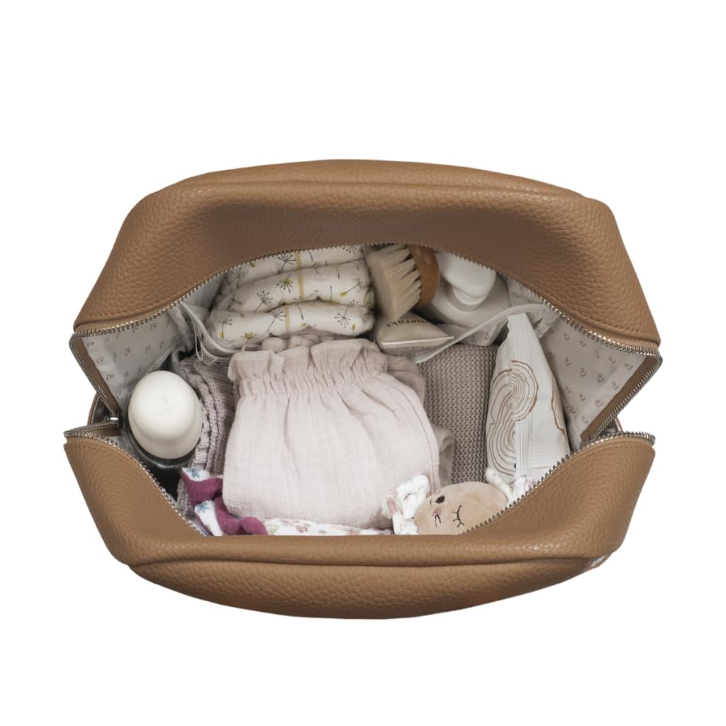 Zaino con fasciatoio passeggino nascita Modello ICON in simil pelle lavabile in lavatrice a 30° in varie colorazioni. Borsa fasciatoio nascita per passeggino (Caramello)