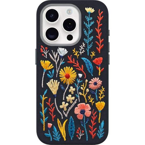 Image of OtterBox iPhone 15 Pro Symmetry Series Cactus Leather Embroidery for MagSafe - Enchanted Garden Blue