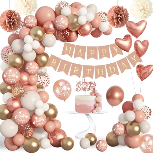 10. Geburtstag Deko Mädchen Rosegold – Mit Zahl 10 Ballon, Wirbeln, Cake Topper & Luftballons