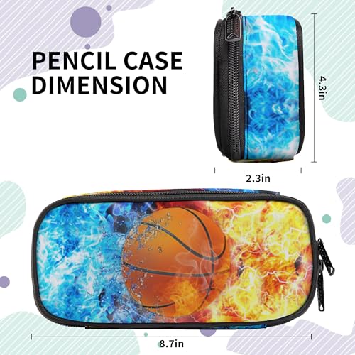 Image of Basketball Pencil Case for Boys, Large Capacity Pencil Pouch for Kids, Back to School Pencils Box Pen Bag with Zipper, Cool Pen Case Stationery Organizer for Middle Elementary School - Fire