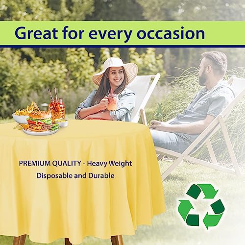 Image of Party Dimensions Yellow Disposable Plastic Tablecloth for Round Tables (12 Pack) 84 inches Table Cloths for Parties, Events & Weddings, Indoors & Outdoors, Plastic Table Cover