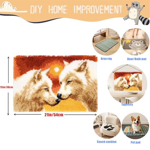 Image of EMISTEM Latch Hook Kits for Adults - DIY Latch Hook Rug Kits, Crochet Kit for Beginners, Rug Making Kits with Printed Canvas, Gift Packaging.(White Wolf King, 20x15)