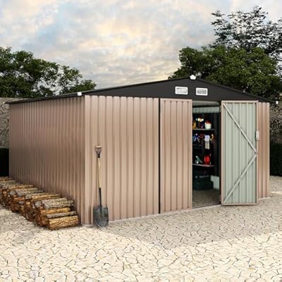 10x12 FT Metal Storage Sheds Outdoor, Metal Tool Shed with Lockable Door, Metal Yard Sheds Metal Garden Shed Kit, Metal Utility Sheds Buildings with Air Vent for Backyard Garden Patio Lawn