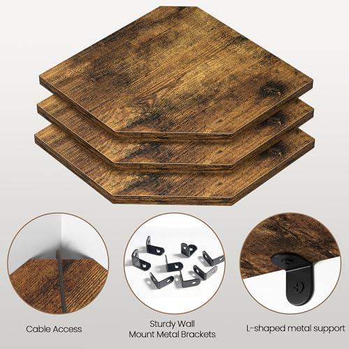 Image of Fun Memories Corner Shelf Wall Mount, Floating Corner Shelves, Set of 3 Corner Wall Shelf Organizer, Rustic Wood Wall Storage Display Shelves for Living Room Bedroom Bathroom Kitchen, Rustic Brown