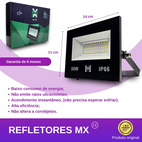 Refletor LED 50W SMD Holofote Prova D'água 6500k Bivolt Modelo Slim Fachada de Loja, Pátio Seguranç