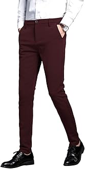 Plaid&PlainMen's Stretch Dress Pants Slim Fit Skinny Suit Pants