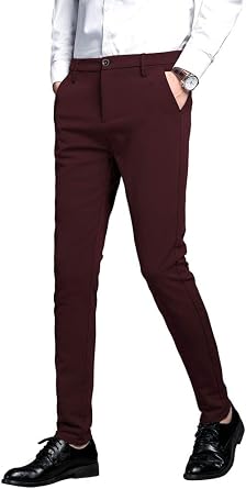 Plaid&Plain Mens Stretch Dress Pants Slim Fit Skinny Suit Pants