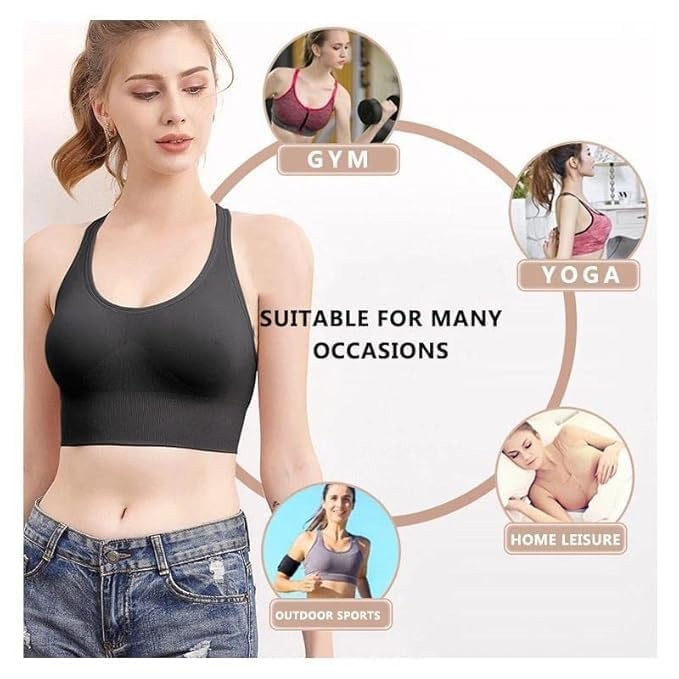 Image of ELEG & STILANCE Women Seamless Combo Cotton Spandex Non Padded Full Coverage Soft Breathable Yoga Sports Bra. Pack of 3