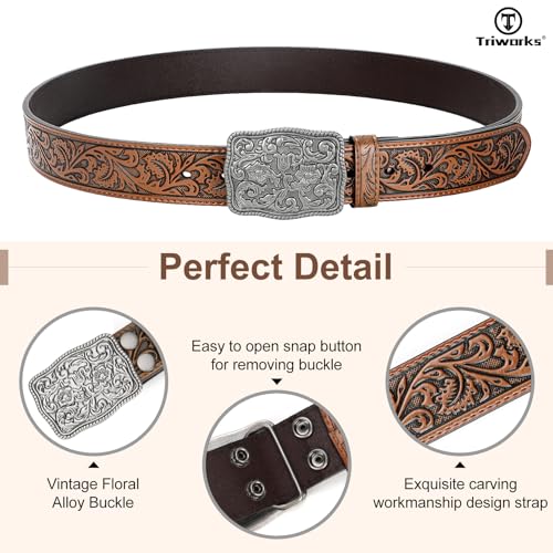 Western Belts for Women Men Cowgirl Cowboy Embossed Engraved Tooled Leather Belt with Buckle for Jeans Pants Rodeo2