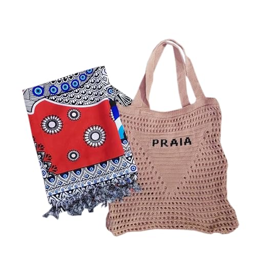Bolsa Crochê Diversas Cores + Canga Estampas Sortidas Moda Praia (Nude)